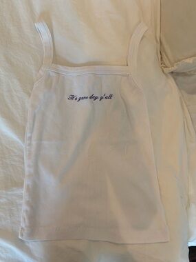 Abbode Fiancée White Tank Top with Purple Script - Size S